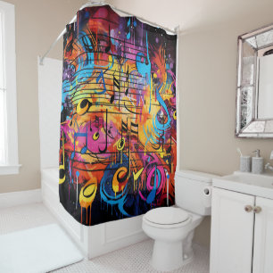 Graffiti Notes musicales Rideau de douche