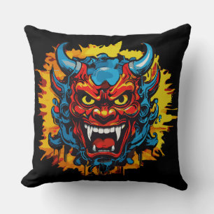 Graffiti Oni Mask Bold Art Throw Kissen