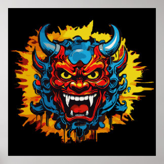 Graffiti Oni Mask Illustration Fett und einzigarti Poster