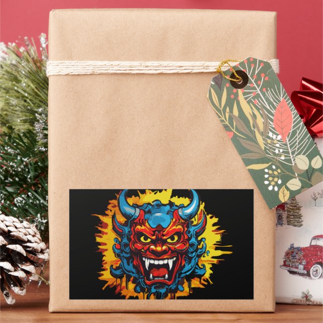 Graffiti Oni Mask Illustration Fett und einzigarti Rechteckiger Aufkleber (Feiertag)