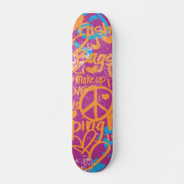 Graffiti orange, lila Damast Skateboard (Vorne)
