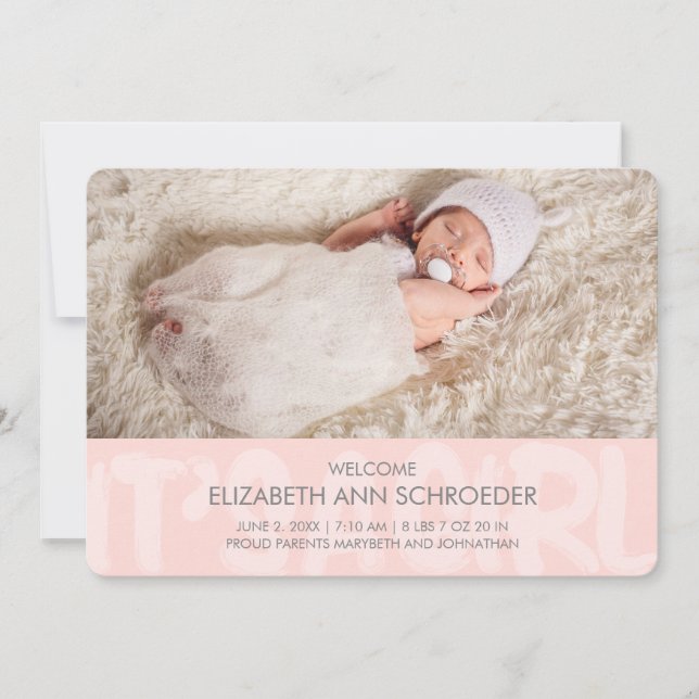 Graffiti Pink Baby Birth Announccard Ankündigung (Vorderseite)