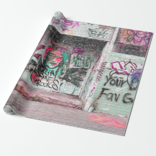 Graffiti Pink Green Grunge Städtische Straße Kun Geschenkpapier