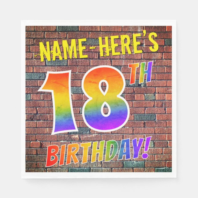 Graffiti Rainbow Look 18. GEBURTSTAG! + INDIVIDUEL Serviette (Vorderseite)