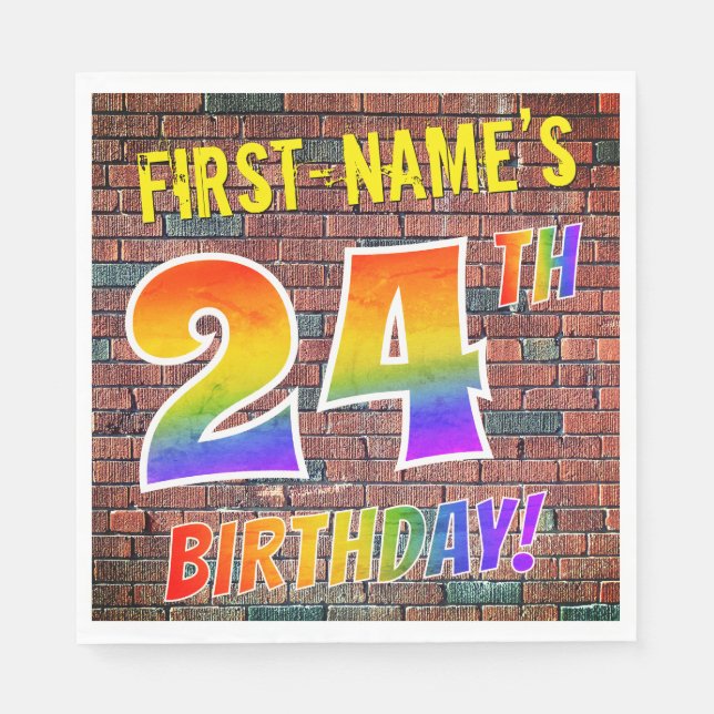 Graffiti Rainbow Look 24. GEBURTSTAG! + INDIVIDUEL Serviette (Vorderseite)