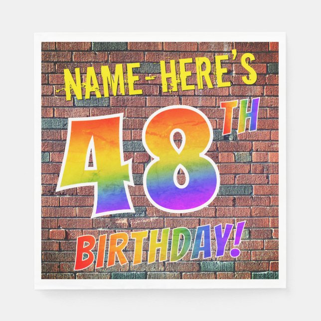 Graffiti Rainbow Look 48. GEBURTSTAG! + INDIVIDUEL Serviette (Vorderseite)