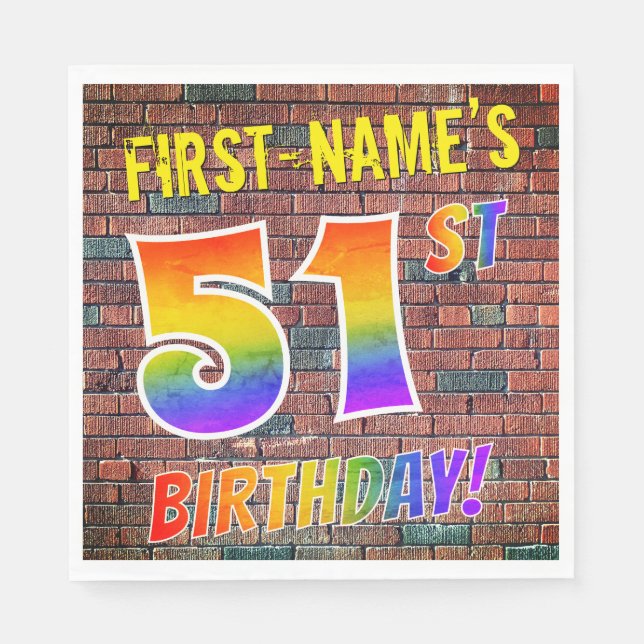 Graffiti Rainbow Look 51. GEBURTSTAG! + INDIVIDUEL Serviette (Vorderseite)