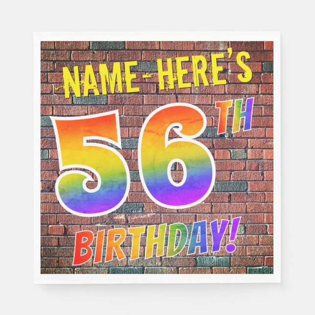 Graffiti Rainbow Look 56. GEBURTSTAG! + INDIVIDUEL Serviette (Vorderseite)