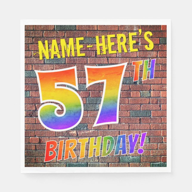 Graffiti Rainbow Look 57. GEBURTSTAG! + INDIVIDUEL Serviette (Vorderseite)