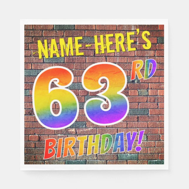 Graffiti Rainbow Look 63RD GEBURTSTAG! + INDIVIDUE Serviette (Vorderseite)