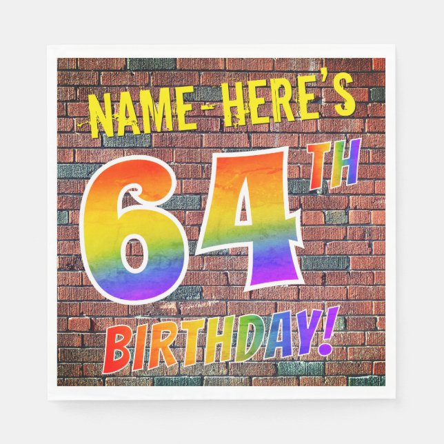 Graffiti Rainbow Look 64. GEBURTSTAG! + INDIVIDUEL Serviette (Vorderseite)
