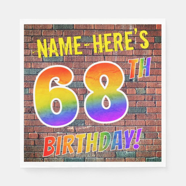 Graffiti Rainbow Look 68. GEBURTSTAG! + INDIVIDUEL Serviette (Vorderseite)