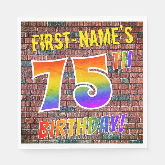 Graffiti Rainbow Look 75. GEBURTSTAG! + INDIVIDUEL Serviette (Vorderseite)