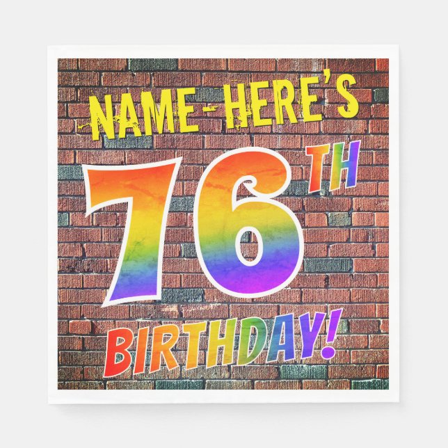 Graffiti Rainbow Look 76. GEBURTSTAG! + INDIVIDUEL Serviette (Vorderseite)