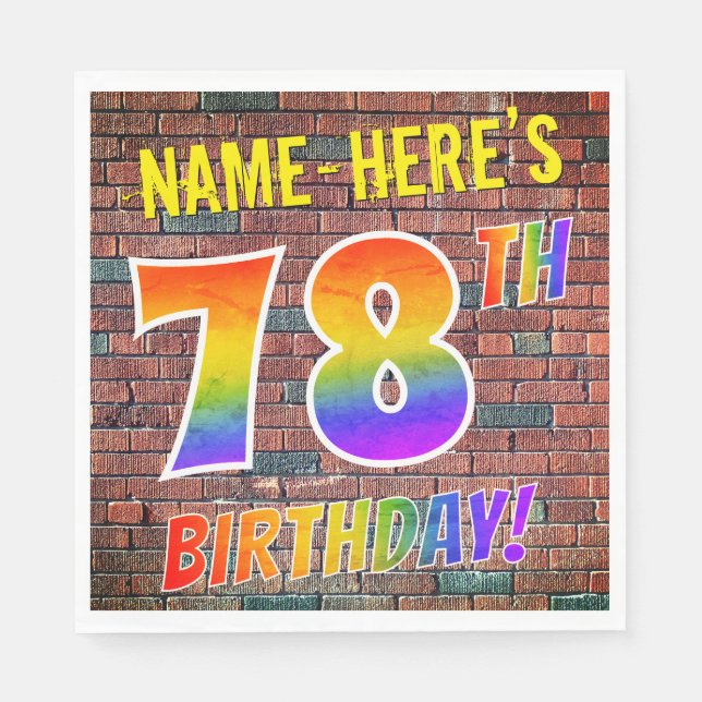 Graffiti Rainbow Look 78. GEBURTSTAG! + INDIVIDUEL Serviette (Vorderseite)