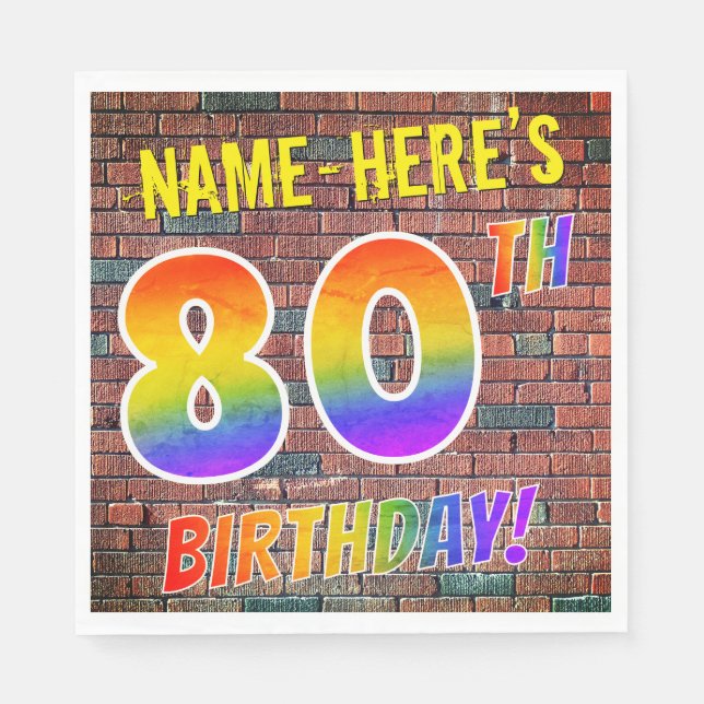 Graffiti Rainbow Look 80. GEBURTSTAG! + INDIVIDUEL Serviette (Vorderseite)