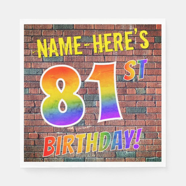 Graffiti Rainbow Look 81. GEBURTSTAG! + INDIVIDUEL Serviette (Vorderseite)