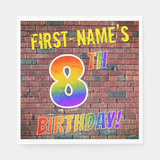 Graffiti Rainbow Look 8. GEBURTSTAG! + INDIVIDUELL Serviette (Vorderseite)
