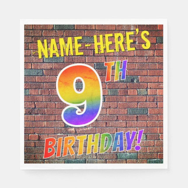 Graffiti Rainbow Look 9. GEBURTSTAG! + INDIVIDUELL Serviette (Vorderseite)
