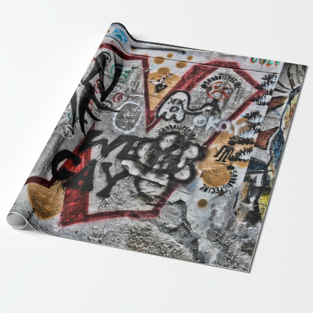 Graffiti Red Gray Letters Urban Street Wall Art Geschenkpapier (Ungerollt)