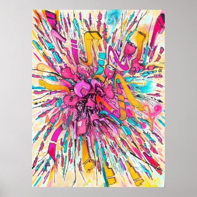 Graffiti-Robot-Explosion Poster (Vorne)