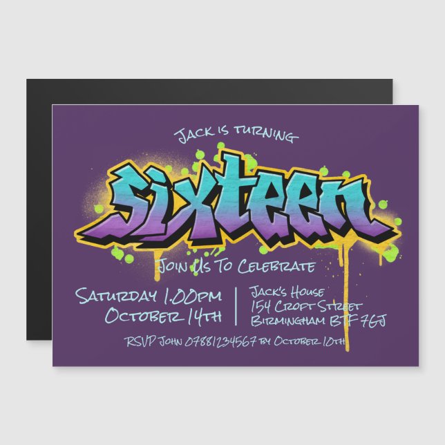 Graffiti Sixteen Magneteinladung (Vorne/Hinten)
