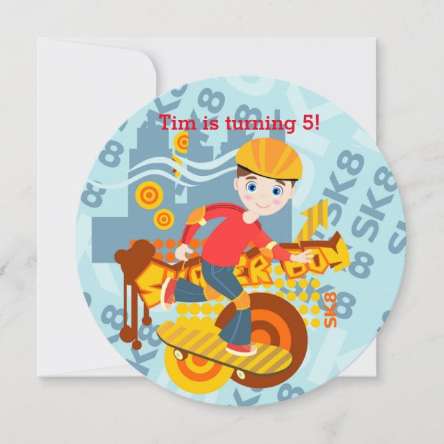 Graffiti Skateboard Kind Geburtstagsparty Einladung (Vorderseite)