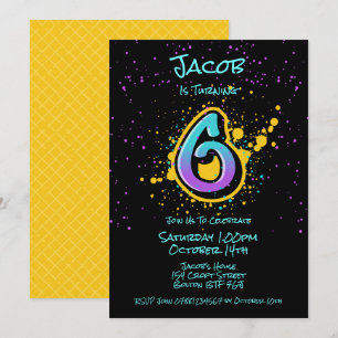 Graffiti Splatter Age Six Invitation