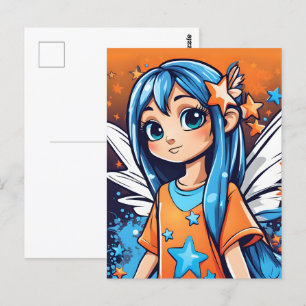 Graffiti-Stil-Fee mit blauem Haar Postkarte