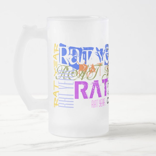 Graffiti-Stil Rat Chinesisch Jahr Zodiac Glas Tass Mattglas Bierglas (Links)