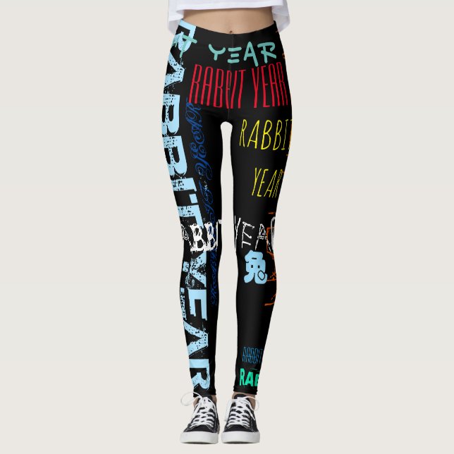 Graffiti-Stil Repeating Rabbit Year 2023 L Leggings (Vorderseite)