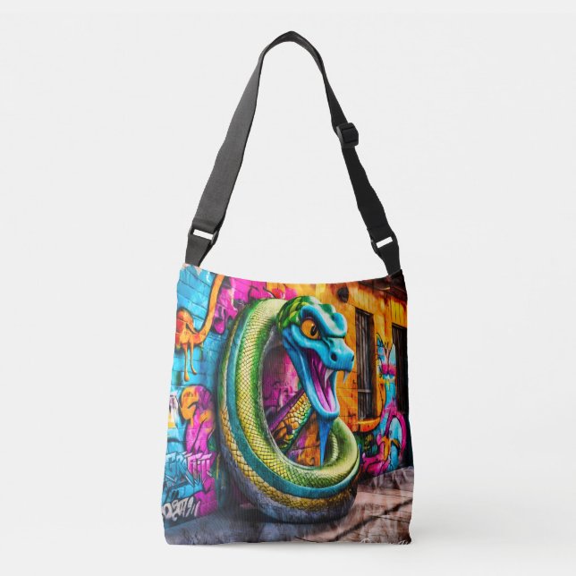 Graffiti-Stil Schlange Design Tragetaschen Mit Langen Trägern (Vorderseite)