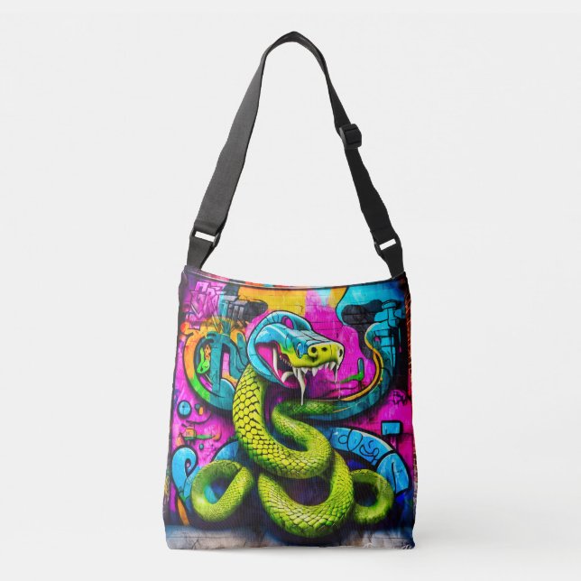 Graffiti-Stil Schlange Design Tragetaschen Mit Langen Trägern (Vorderseite)