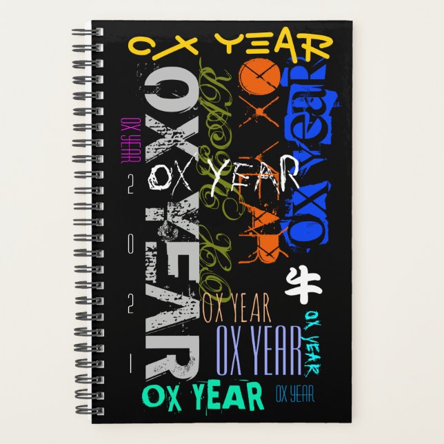 Graffiti-Stil Wiederholung des OX-Jahres 2021 Klei Planer (Vorderseite)