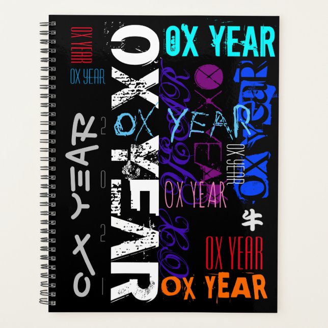 Graffiti-Stil Wiederholung des OX-Jahres 2021 Stan Planer (Vorderseite)