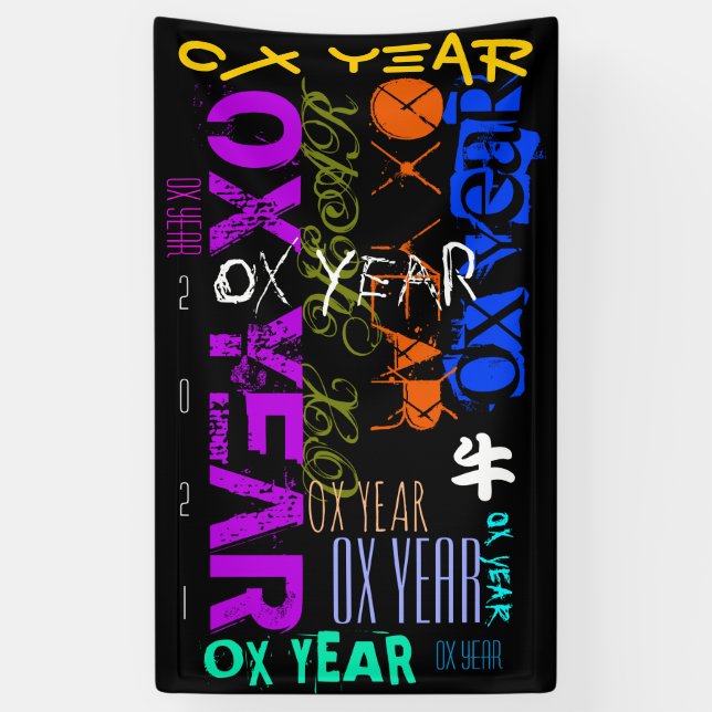 Graffiti-Stil Wiederholung Ox Jahr 2021 Vertikal B Banner (Vertikal)