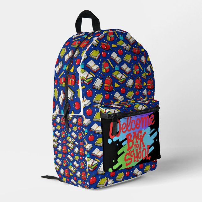 Graffiti-Stil zurück zur Schule Bedruckter Rucksack (Rückseitige Ecke links)