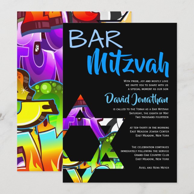 Graffiti Street Art Bar Mitzvah Custom Einladungen (Vorne/Hinten)