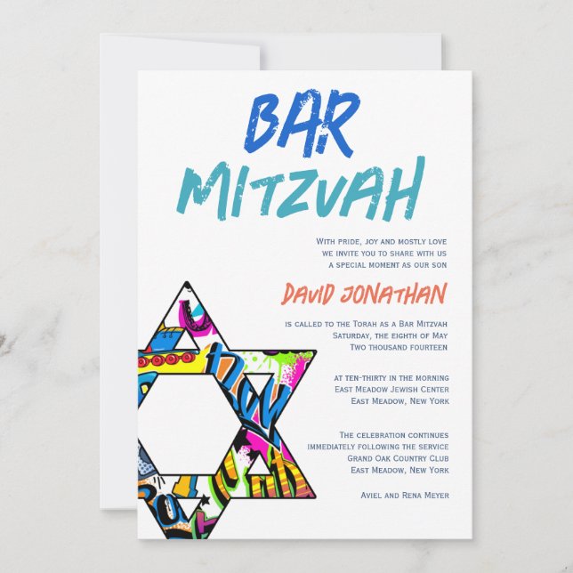 Graffiti Street Art Bar Mitzvah Custom Invitations (Devant)