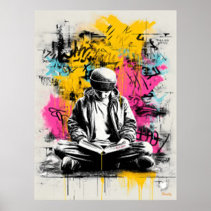Graffiti Street Art Poster – Junge liest Urban