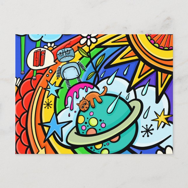 Graffiti Street Art Rainbow Weather Funky Cartoon Postkarte (Vorderseite)