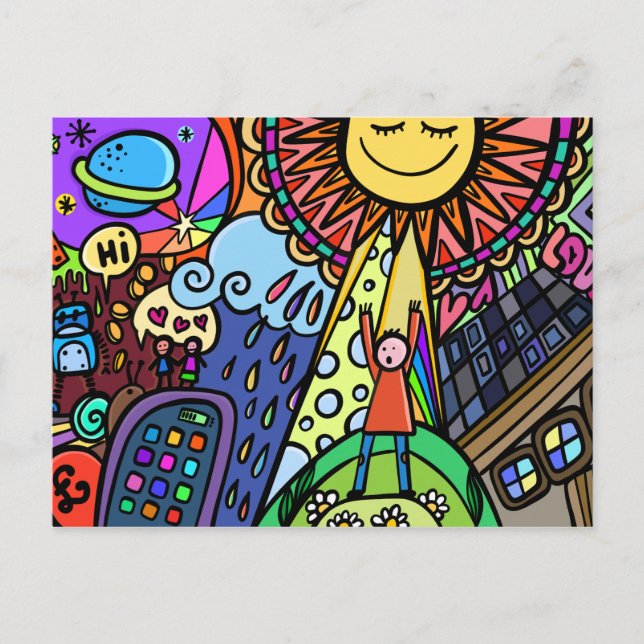 Graffiti Street Art Solar Vibrannt Hipster Cartoon Postkarte (Vorderseite)
