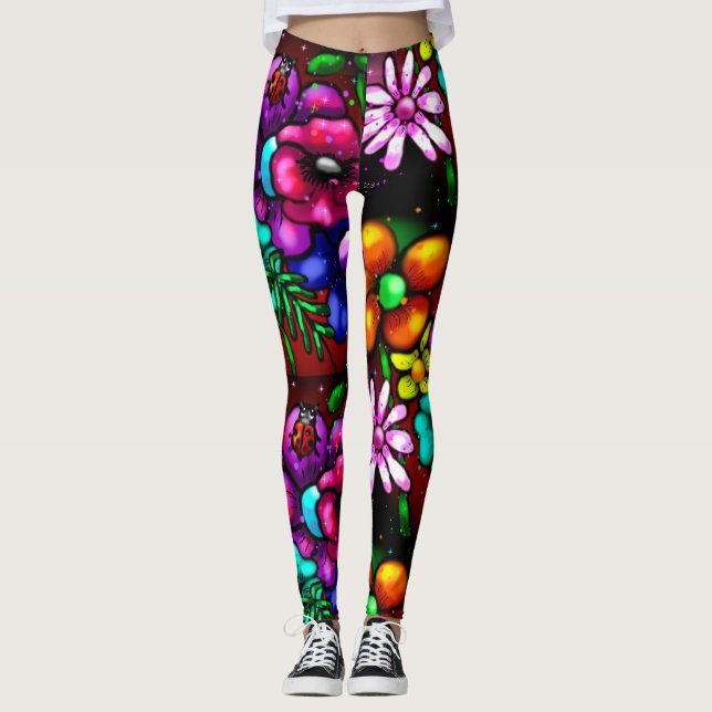 Graffiti Style Blume & Ladybug Rosa Lila Rot Leggings (Vorderseite)