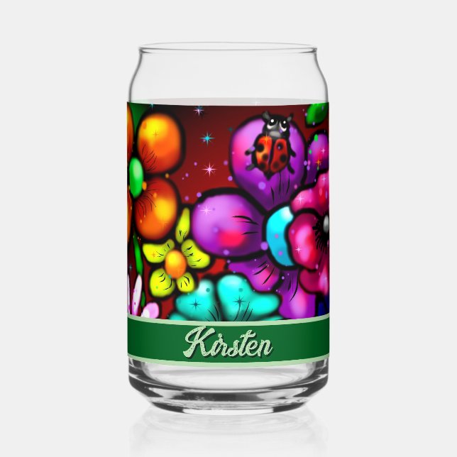 Graffiti Style Blumen & Marienkäfer Personalisiert Dosenglas (Vorderseite)