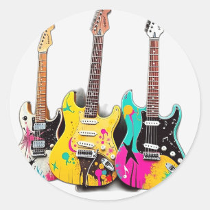 Graffiti Style Gitarren mit musikalischen Hinweise Runder Aufkleber
