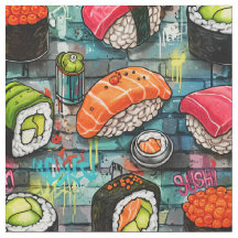Graffiti Sushi Nahtloses Muster Stoff