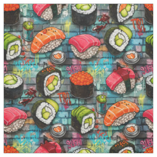 Graffiti Sushi Nahtloses Muster Stoff