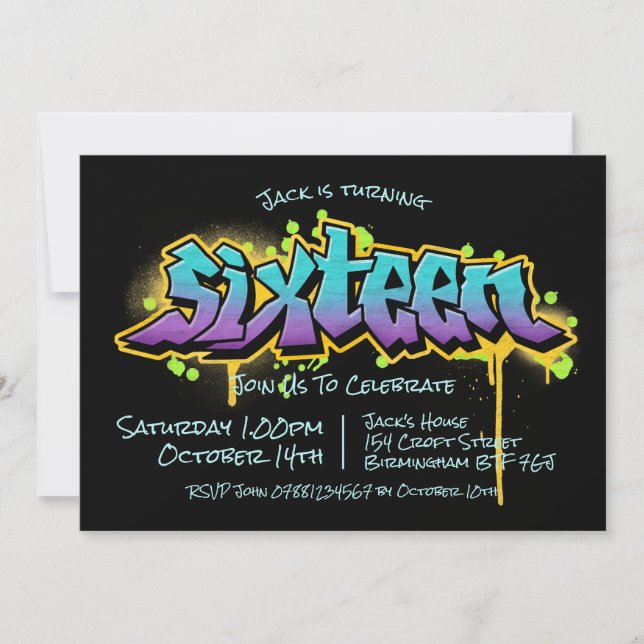 Graffiti Teen Sixteen Einladung (Vorderseite)
