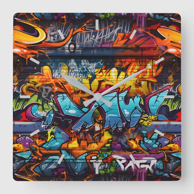 Graffiti Wall Clock Quadratische Wanduhr (Vorderseite)