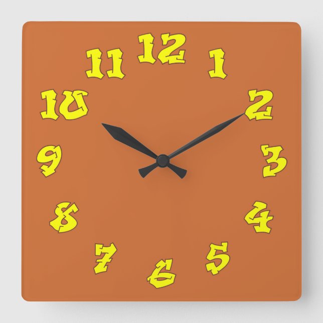 Graffiti-Zahlen Quadratische Wanduhr (Vorderseite)